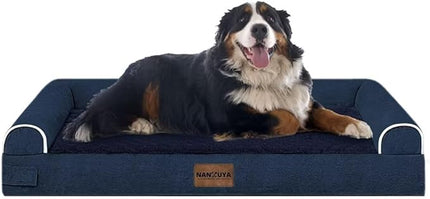 Large Dog Bed Orthopedic Washable: Jumbo Dog Bed Bolster Extra Large Dogs Egg Crate Foam Sofa Couch Waterproof Removable Cover - Navy