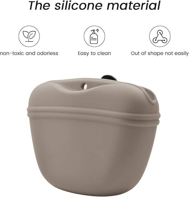 AUDWUD Silicone Dog Treat Pouch,with Dog Training Clicker,Clip on Portable Training Container,Convenient Magnetic Buckle Closing and Upgraded Waist Clip for Enhanced Stability