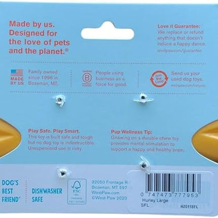 WEST PAW Hurley Dog Bone Chew Toy for Tough Chewers- Safe and Durable Fetch and Chew Toy for Dogs- Dishwasher Safe, Lightweight, Floatable, Made in USA - for Small Dogs - Sunflower Yellow, Large