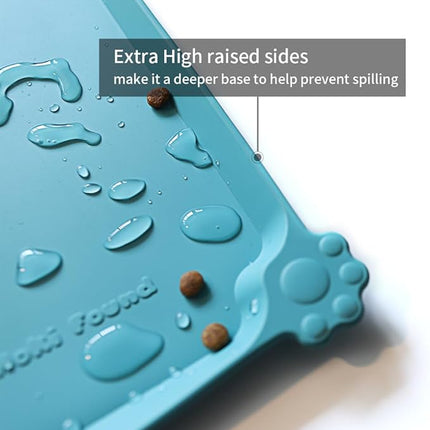 Hoki Found X-Large Silicone Non Slip Pet Feeding Mats - Waterproof Dog Cat Food Mats - Glacier
