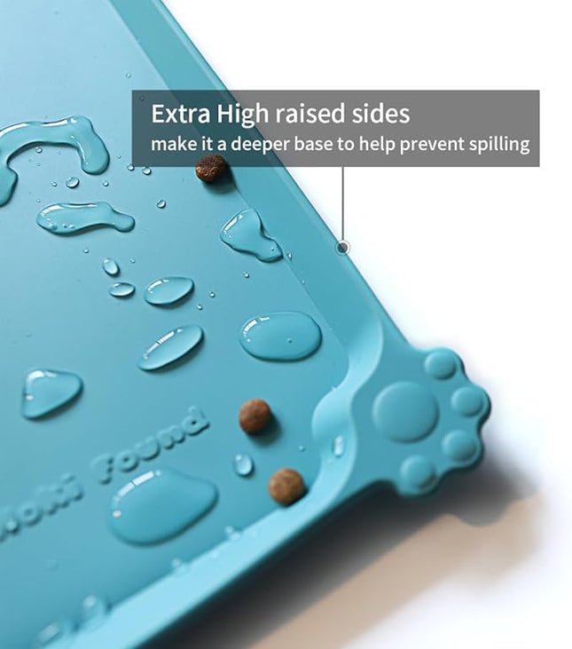 Hoki Found Silicone Pet Food Mats Tray - Non Slip Cat & Dog Bowl Mats - Waterproof & Pet-Friendly for Carpet - Glacier