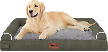 Large Dog Bed Orthopedic Washable: Beds Bolster XL Bed Big XLarge Dogs Memory Foam Sofa Couch Waterproof Removable Cover - Dark Green