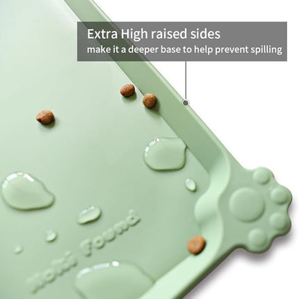 Hoki Found Silicone Non Slip Pet Food Mats - Bowl Placemat for Dogs Cats - Waterproof for Carpet - Jade