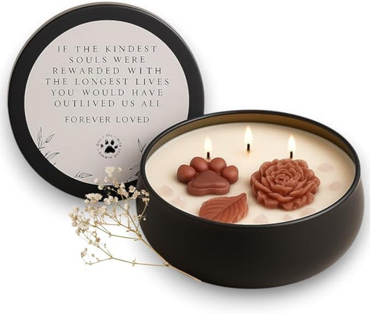 Paw Print Pet Loss Candle – Dog Memorial Gifts for Loss of Dog – Sympathy Gift and Bereavement Candle with Rose Quartz Stones, Clementine, Jasmine & Amber Musk – Rainbow Bridge Pet Remembrance Gift