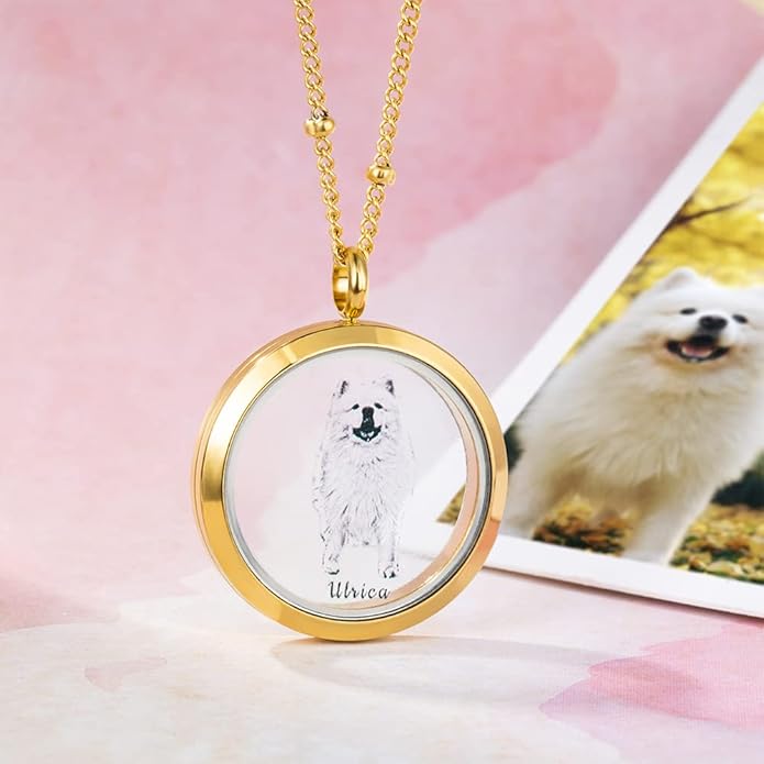 AILIN Custom Pet Fur Memorial Necklace Stainless Steel Personalized Photo Name Dog Cat Horse Memorial Necklace Pet Hair Remembrance Jewelry Gifts For Women Mom