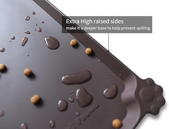 Hoki Found Silicone Pet Food Mats Tray - High-Lips Pet Dog Cat Bowl Mats - Pet Feeding Mat - Waterproof Dog Cat Food Mats -Pet Water Mats for Floors - Dark Oak