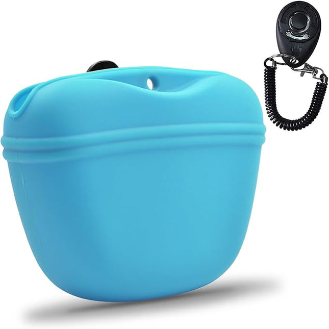 AUDWUD Silicone Dog Treat Pouch,With Dog Training Clicker,Clip on Portable Training Container,Convenient Magnetic Buckle Closing and Upgraded Waist Clip for Enhanced Stability