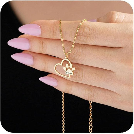 Customized Paw Print Necklace Personalized Pet Name Necklace Custom Engraved Dog Cat Paw Pendant Necklace Pet Memorial Gift for Pet Lovers