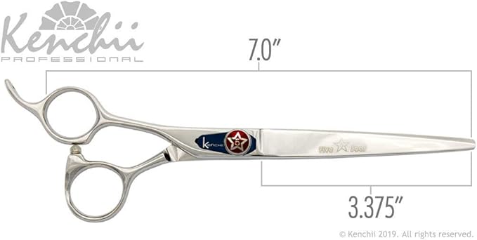 Kenchii Five Star Offset Lefty Professional Dog Grooming Shears, 7 Inch Straight Shears, Light Weight, Heavy Duty Pet Grooming Scissor for Dogs, Cats