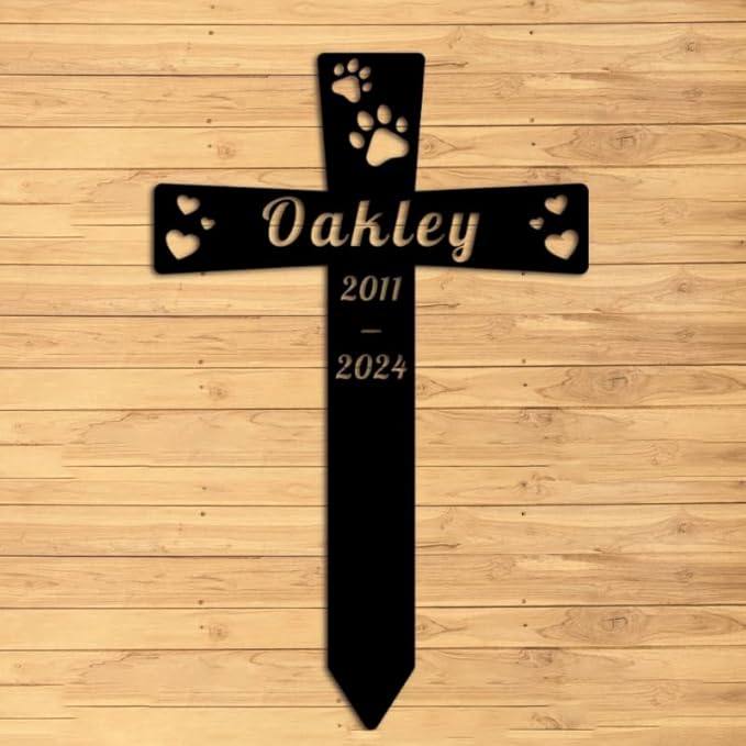 Custom Dog Grave Marker Metal Cross Memorial Gifts Personalized Pet Loss Sign with Name Dog Tombstones for Graves Outdoor Dog Yard Stake