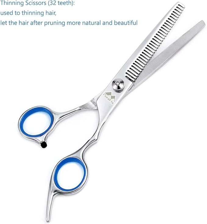Dog Scissors with Round Tip, 6 in 1 Dog Grooming Kit, Stainless Steel Pet Grooming Scissors for Full Body, Face, Nose, Ear and Paw (Blue)