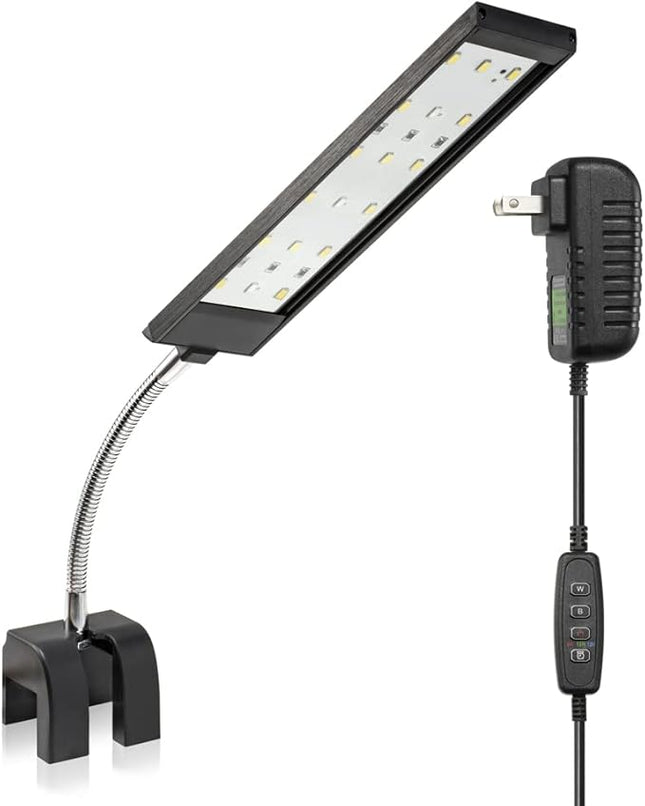Aquarium Light Small LED Clip Light for Fish Tank 7W with Timer&Dimmer, 1 Yr Warranty