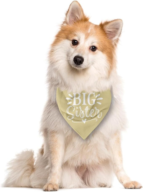 Big Sister Dog Bandanas, Light Yellow Dog Bandana, Pet Scarf Triangle Accessories, Pet Bandanas for Large Dogs, Baby Announcement Dogs Bandana (L)