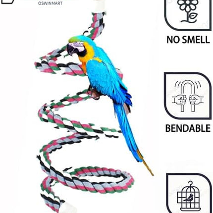 94.4inch Length Colorful Cotton Bendable Rope Perch Swing Bird Chew Toys Amazon Parrots Cage Toys with Bell Swing Climbing Standing Bungee Bird Toys for Regular to Big Size Birds