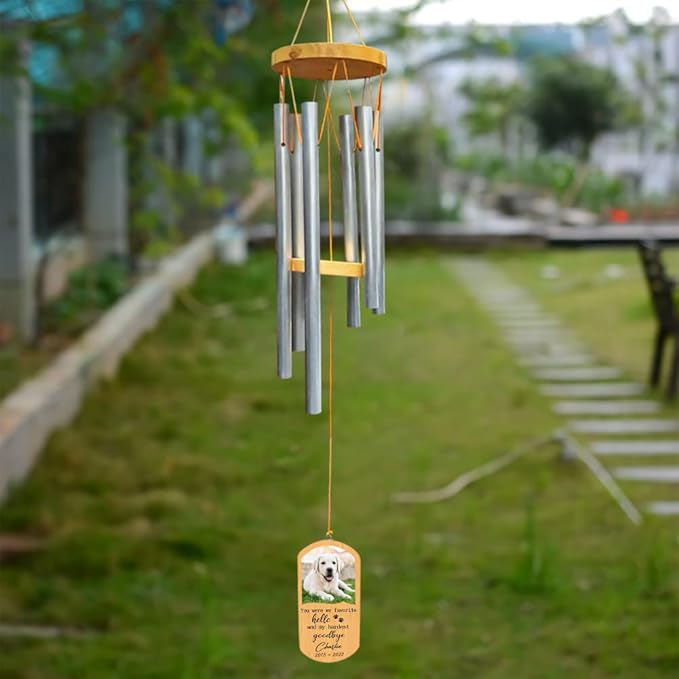 IZI POD Personalized Pet Memorial Wind Chime, Custom Dog Memorial Wind Chime, Pet Remembrance Gifts, Upload Photo Wind Chime, Pet Memorial Gifts for Who Loss of Dog Memorial Wind Chime Sympathy Gift