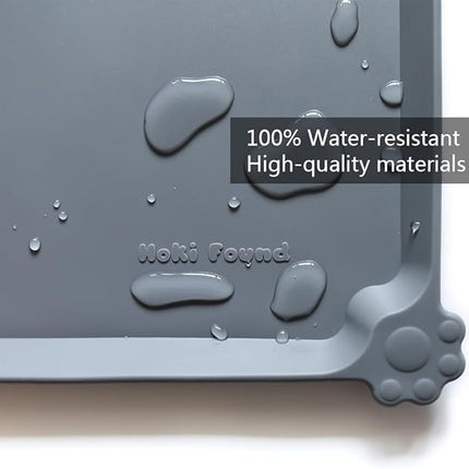 Hoki Found Large Silicone Pet Feeding Tray - Waterproof Dog Pet Cat Feeding Mat - Non Slip Pet Dog Cat Food Bowl Mats Placemat -Pet Water Mats for Carpet -Gray