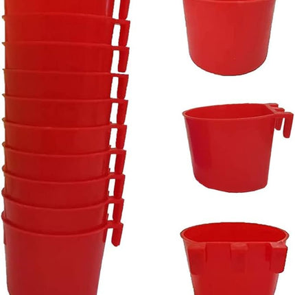 Cage Cups Birds Feeders Seed Bowl Chicken Feeding Watering Dish Rabbit Water Food Hanging Wire Cages Box 8oz Coop Cups for Pet Parrot Parakeet Gamefowl Poultry Pigeon (10PCS Red)
