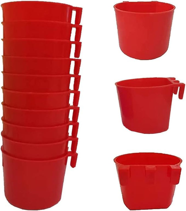 Cage Cups Birds Feeders Seed Bowl Chicken Feeding Watering Dish Rabbit Water Food Hanging Wire Cages Box 8oz Coop Cups for Pet Parrot Parakeet Gamefowl Poultry Pigeon (10PCS Red)