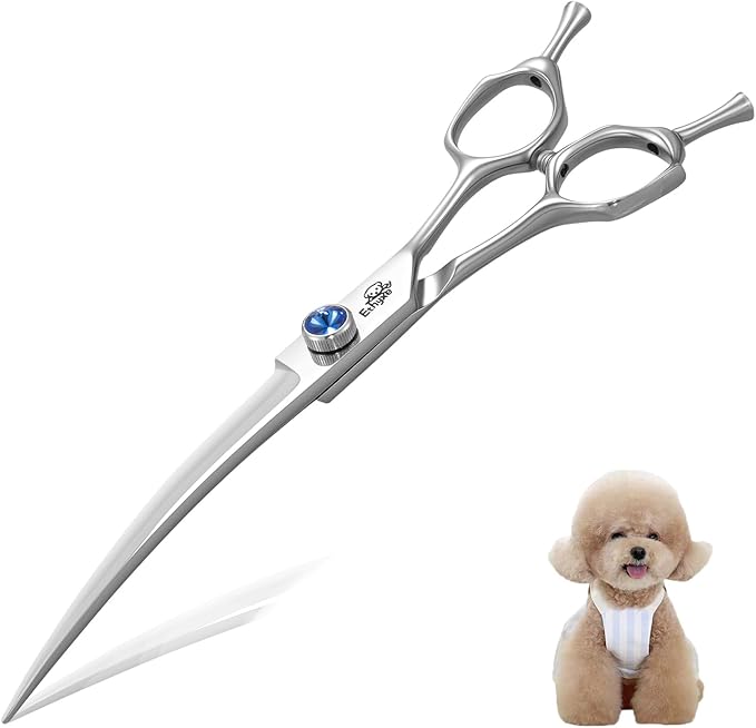 7" Curved Dog Grooming Scissors，25 Degree of Curved Blade,Premium Pet Grooming Shears for Trimming Face and Paws