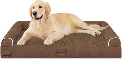 Large Dog Bed Orthopedic Washable: Beds Bolster XL Bed Medium Large Dogs Egg Crate Foam Couch Sofa Waterproof with Removable Cover - Dark Coffee