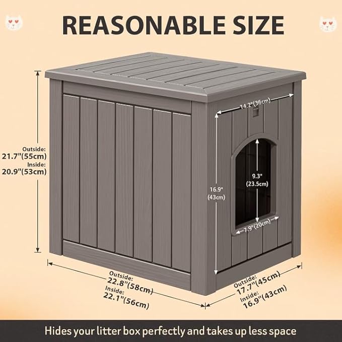 LHBcraft Outdoor Cat House Weatherproof Insulated for Winter Outside, Feral Cat Houses for Outdoor Indoor Cats Shelter, Durable Resin Shelter for Garden, Patio, Easy to Assemble Grey