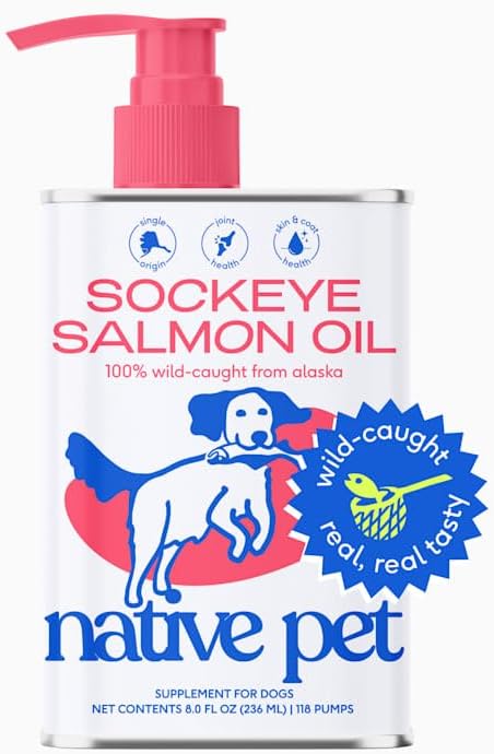 Native Pet Salmon Oil for Dogs & Cats – Pure Omega-3 Fish Oil for Dogs Supplement for Skin & Coat, Joint & Heart Health - Dog Anti-Inflammatory – 100% Wild-Caught Alaskan Sockeye Salmon – 8 oz