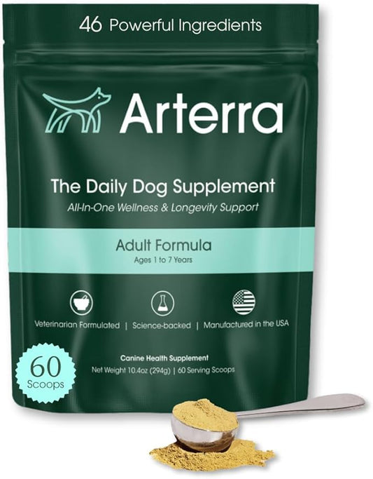 Adult Dog Powder Supplement & Food Topper – 46 Ingredients for Gut, Immune & Brain Health – Daily Longevity Multivitamin for Whole Body Wellness | 60 Scoops