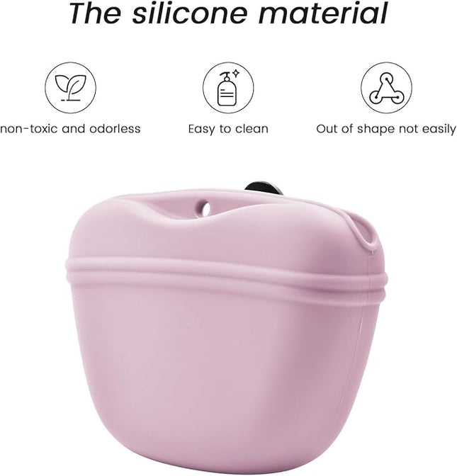 AUDWUD Silicone Dog Treat Pouch,With Dog Training Clicker,Clip on Portable Training Container,Convenient Magnetic Buckle Closing and Upgraded Waist Clip for Enhanced Stability