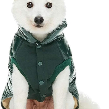 Blueberry Pet Cozy & Comfy Windproof Lightweight Quilted Fall Winter Glossy Dog Puffer Jacket in Hunter Green, Back Length 15.75", Size 14, Warm Coat for Medium Dogs