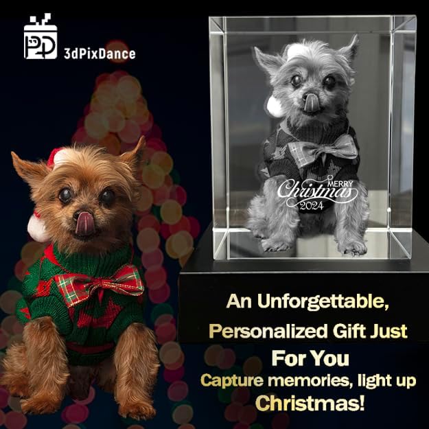 Personalized Dog, Cat Memorial Gifts for Pet Owners. Gift Box Included, Customized Laser Etched Crystal Photo (Medium Heart)