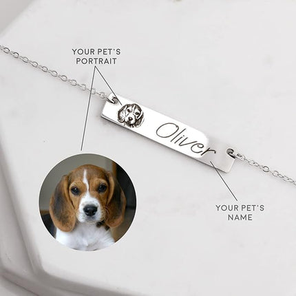 LONAGO 925 Sterling Silver Custom Dog Cat Portrait Photo Necklace Personalized Pet Engraved Picture Pendant Memorial Gift Name Jewelry for Women Mom