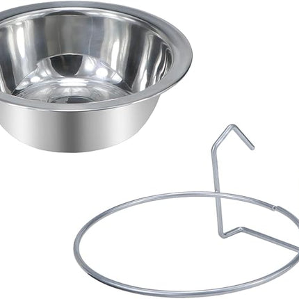 Wontee Pet Bowl Stainless Steel Hanging Food Water Bowls Bird Cage Feeder for Birds, Parrots, Small Sized Dogs and Cats (M)