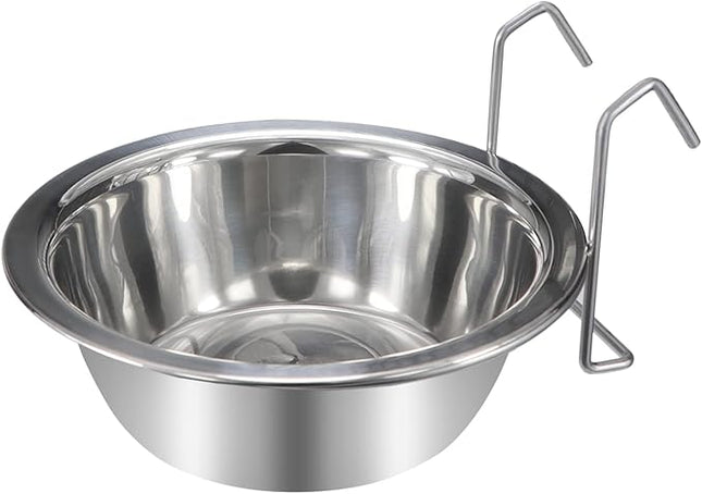 Wontee Pet Bowl Stainless Steel Hanging Food Water Bowls Bird Cage Feeder for Birds, Parrots, Small Sized Dogs and Cats (L)