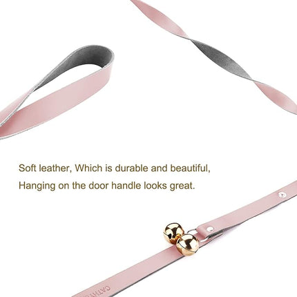 Leather Dog Doorbells for Door Knob/Potty Training/Go Outside, Length Adjustment Copper Dog Bell, Housetraining Hanging Bell, Pink Leather Golden Bells.