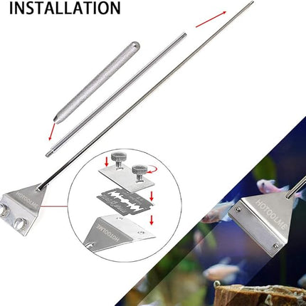 HOTOOLME Aquarium Scraper, 25.6" Stainless Steel Scraper Cleaning Razor with 10 Blades for Glass Aquarium Fish Tank