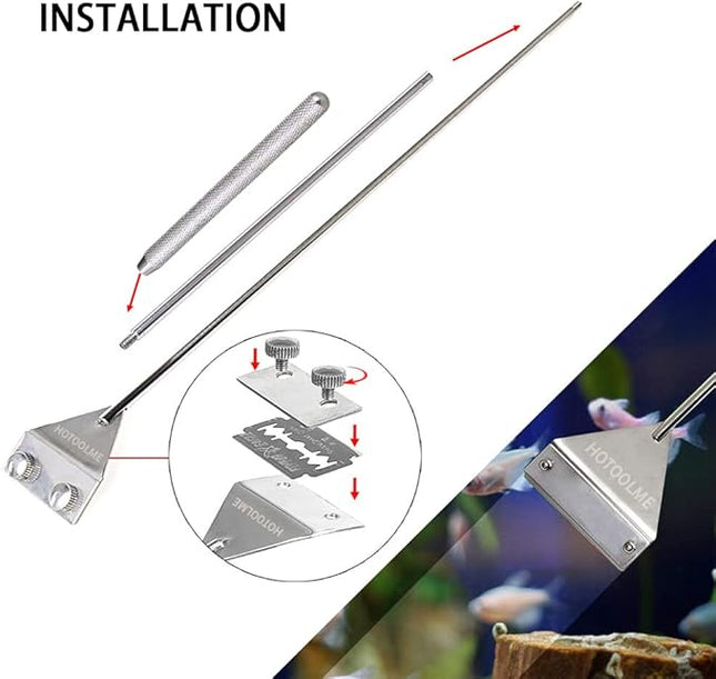 HOTOOLME Aquarium Scraper, 25.6" Stainless Steel Scraper Cleaning Razor with 10 Blades for Glass Aquarium Fish Tank