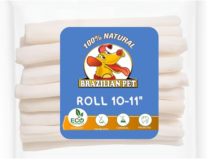 Brazilian Pet All Natural Treats Rawhide Retriever Beefhide Rolls Dog Chews Bones, Single Ingredient - Long Lasting Chew 10-11" (20 Count)
