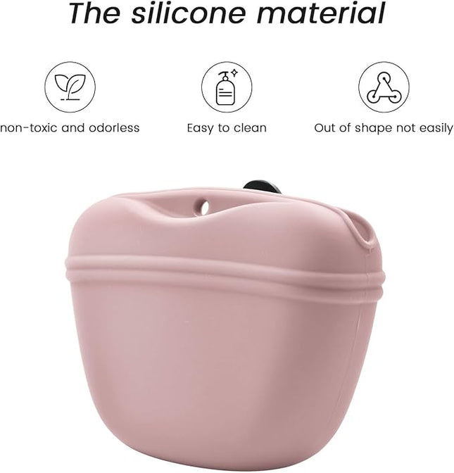 AUDWUD Silicone Dog Treat Pouch,With Dog Training Clicker,Clip on Portable Training Container,Convenient Magnetic Buckle Closing and Upgraded Waist Clip for Enhanced Stability