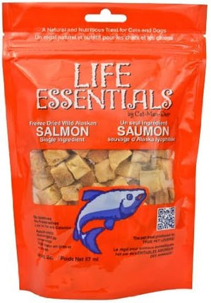 LIFE ESSENTIALS BY CAT-MAN-DOO All Natural Freeze Dried Wild Alaskan Salmon Treats for Cats & Dogs - Single Ingredient No Grain Snack with No Additives or Preservatives, 5 Ounce Bag - 3 Pack