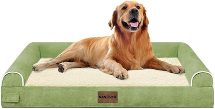 Large Dog Bed Orthopedic Washable: Beds Bolster XL Bed Big XLarge Dogs Egg Crate Foam Couch Sofa Waterproof with Removable Cover - Grass Green