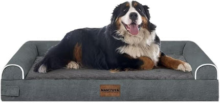 Large Dog Bed Orthopedic Washable: Jumbo Dog Bed Bolster Extra Large Dogs Egg Crate Foam Sofa Couch Waterproof Removable Cover - Dark Grey