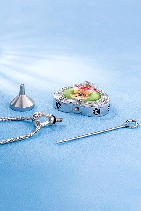 Farfume Personalized Pet Urn Necklace for Dog Cat Ashes Cremation Pet Memorial Customized Photo Text Engraving Pendant Keepsake Funeral Jewelry