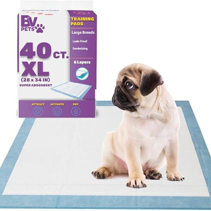 BV Puppy Pads XL 40 Count 28"x34" - Leak-Proof Pee Pads for Dogs with 6-Layer Design, Rapid Dry Sheet & Attractant - Dog Pad Extra Large with Odor Control - Perfect for Big Dogs & Indoor Use
