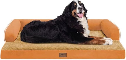 Large Dog Bed Orthopedic Washable, Orthopedic Dog Beds for Large Dogs with Washable Cover, Removable Bolster and Non-Slip Bottom Orange Gaint Pet Beds, XXXLarge Extra Large Dogs