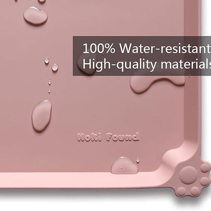 Hoki Found Large Non Slip Pet Feeding Mats - Silicone tray - Waterproof Bowls - Neutral Pink
