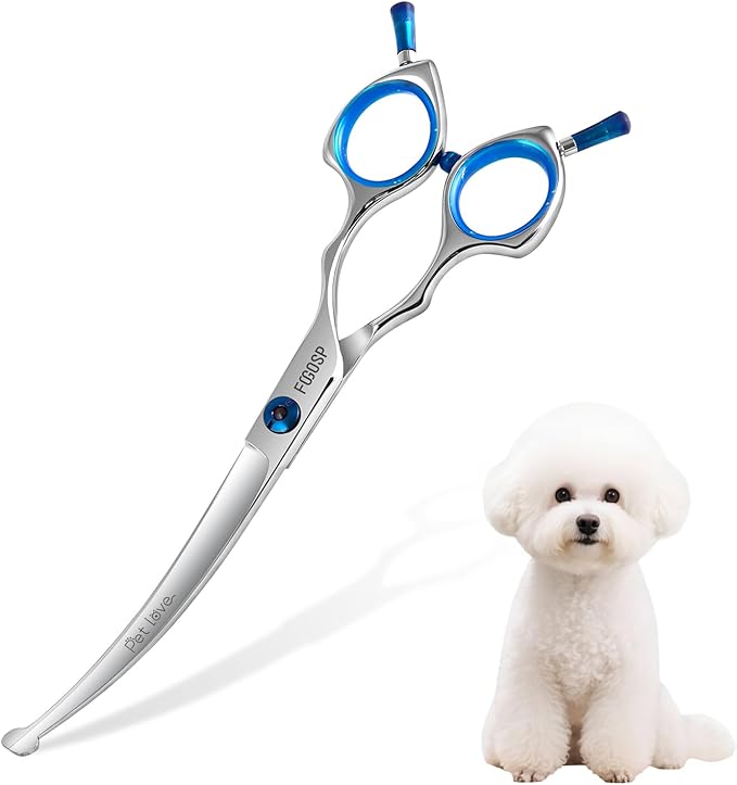 Curved Dog Grooming Scissors with Blunt Tip 6.5 in Safety Curve Shears for Pet Dogs Cat Japan 440C 30°Arc Upward & Downward for Trimming Face and Paws