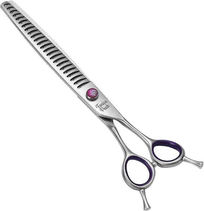 Fenice Peak 8'' Chunker Dog Grooming Scissors with Decorative Screw Professional 440C Stainless Steel Metallic Pet Thinning Shears with Offset Handle Durable and Sharp