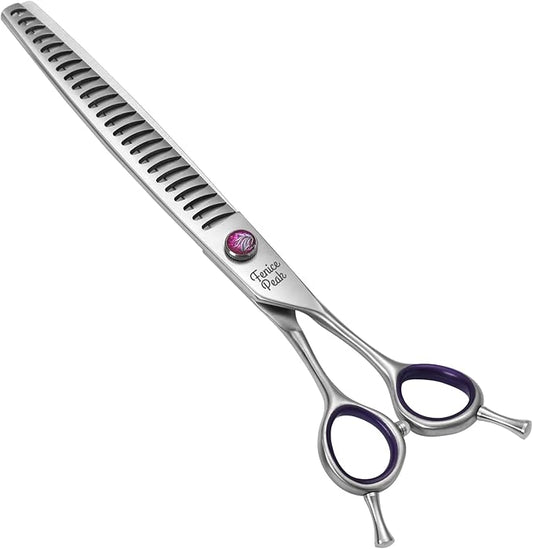 Fenice Peak 8'' Chunker Dog Grooming Scissors with Decorative Screw Professional 440C Stainless Steel Metallic Pet Thinning Shears with Offset Handle Durable and Sharp