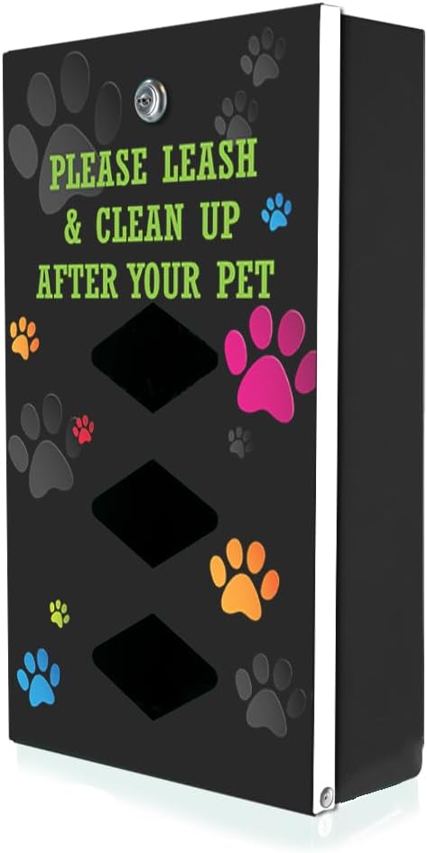 Dispense-Art™ Collection Colorful Paws - Custom UV Printed Design on Rust-Proof Aluminum Starter Dog Waste Station/roll Bag System - Includes 400 Dog Waste Bags & 10x12 Sign