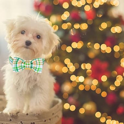 ARING PET Bowtie Dog Collar, Adorable Green Grid Dog Collars with Detachable Bow, Adjustable Collar Gifts for Small Medium Large and Girl Boy Dogs
